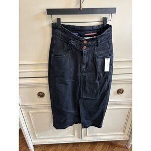 Anthropologie Pilcro‎ The Arden Double-Waist Denim Jean Midi Skirt Size 4 Black